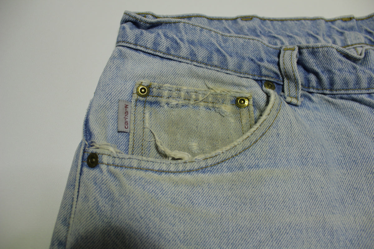 Carhartt Vintage B17 STW Union Made USA Blue Jean Light Stone Wash Denim Work Pants