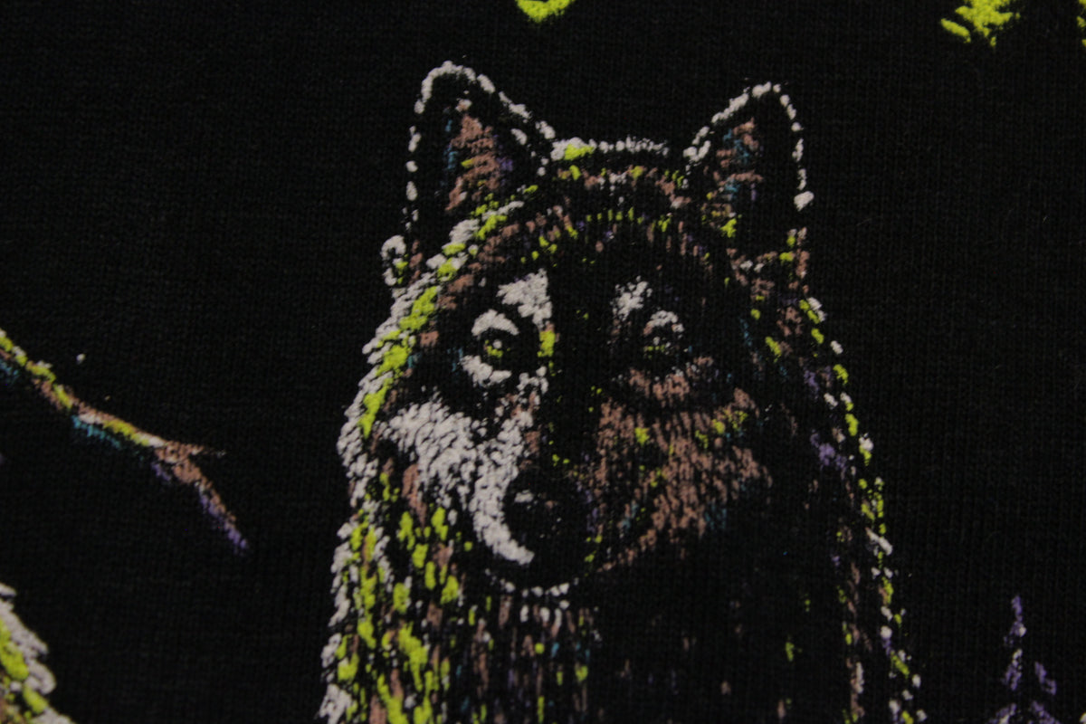 Wolf Pack Forest Moon Scene 80's Vintage Made in US Single Stitch T-shirt
