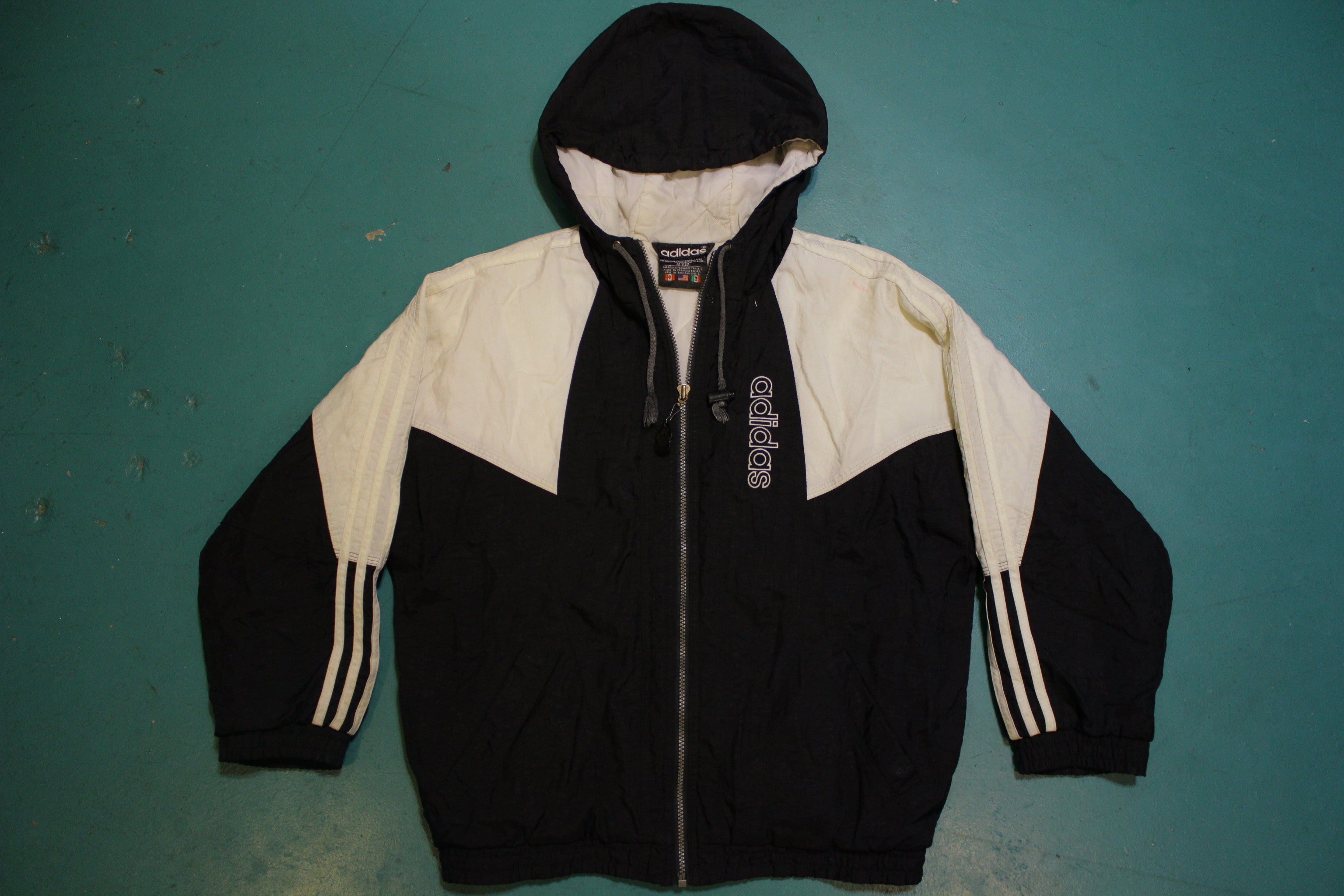 Adidas Black and White Vintage 90's Colorblock Trefoil Logo Puffy