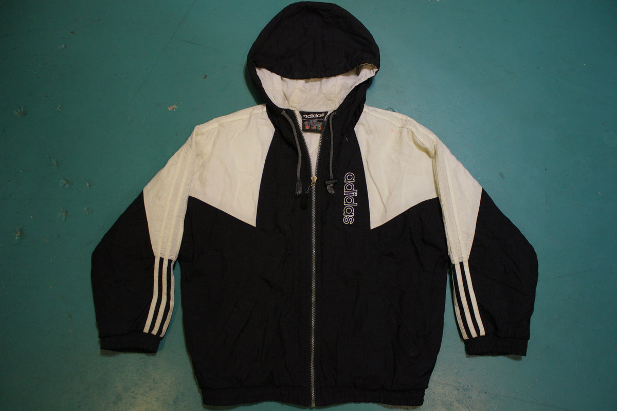 Adidas Black and White Vintage 90's Colorblock Trefoil Logo Puffy Jacket