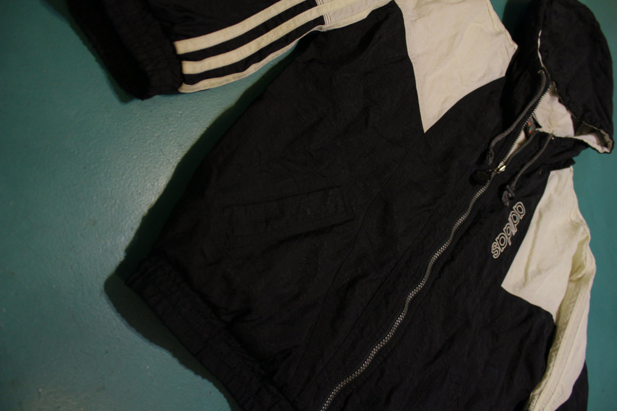 Adidas Black and White Vintage 90's Colorblock Trefoil Logo Puffy Jacket