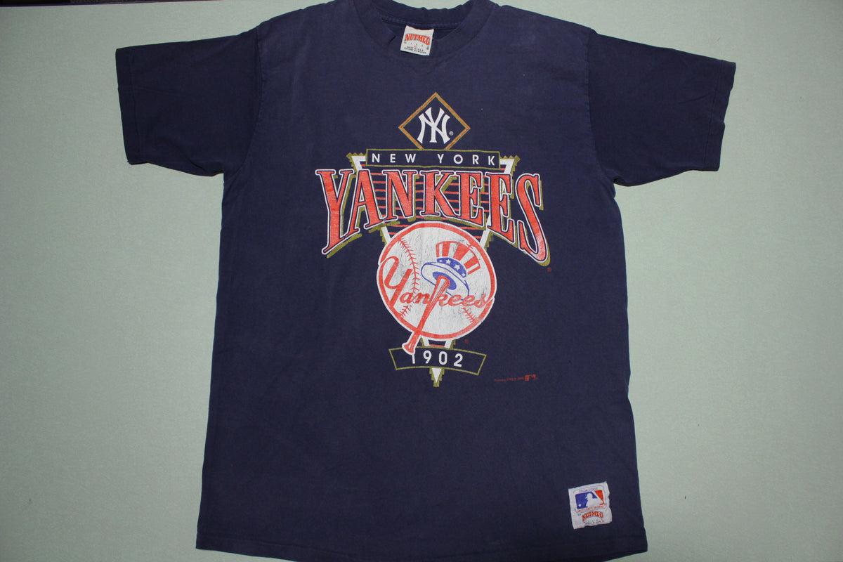 Vintage New York Yankees Jersey Mens Medium Blue Spellout Stitches Button  Up MLB