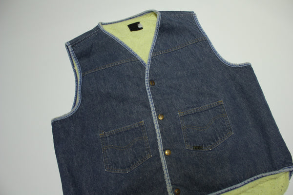 Sears Roebucks 70s Vintage Sherpa Lined Denim Jean Jacket Work Vest