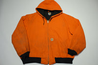 Carhartt J140 BLZ Blaze Orange Hooded Insulated Quilt Lined USA Made Work Jacket
