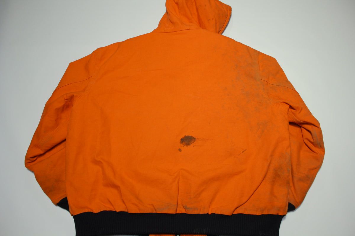 Carhartt J140 BLZ Blaze Orange Hooded Insulated Quilt Lined USA Made Work Jacket