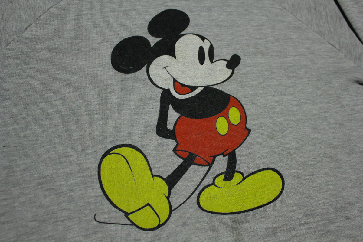 Mickey Mouse Disney Vintage Blue Bar Tag 80's Heathered Gray Sweatshirt