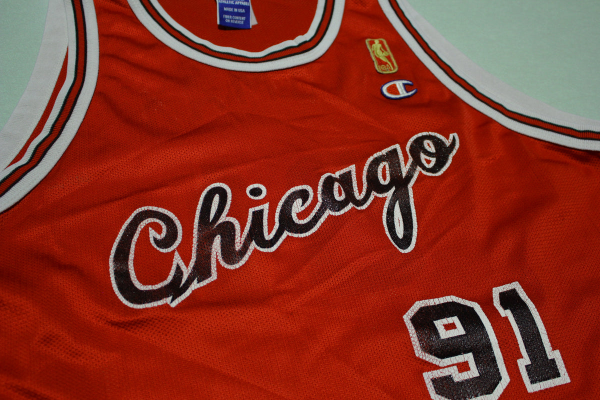 Dennis Rodman Chicago Bulls Vintage 1996/97 Champion USA Gold Logo Thr –  thefuzzyfelt