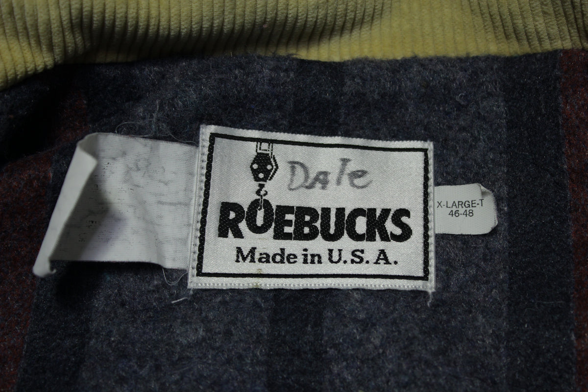 Roebucks USA Barn Chore Vintage Blanket Lined Corduroy Collar Jean Trucker Jacket