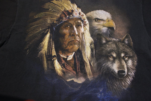 3D Emblem Single Stitch 1993 Made in USA Eagle Wolf Native American 90's T-shirt