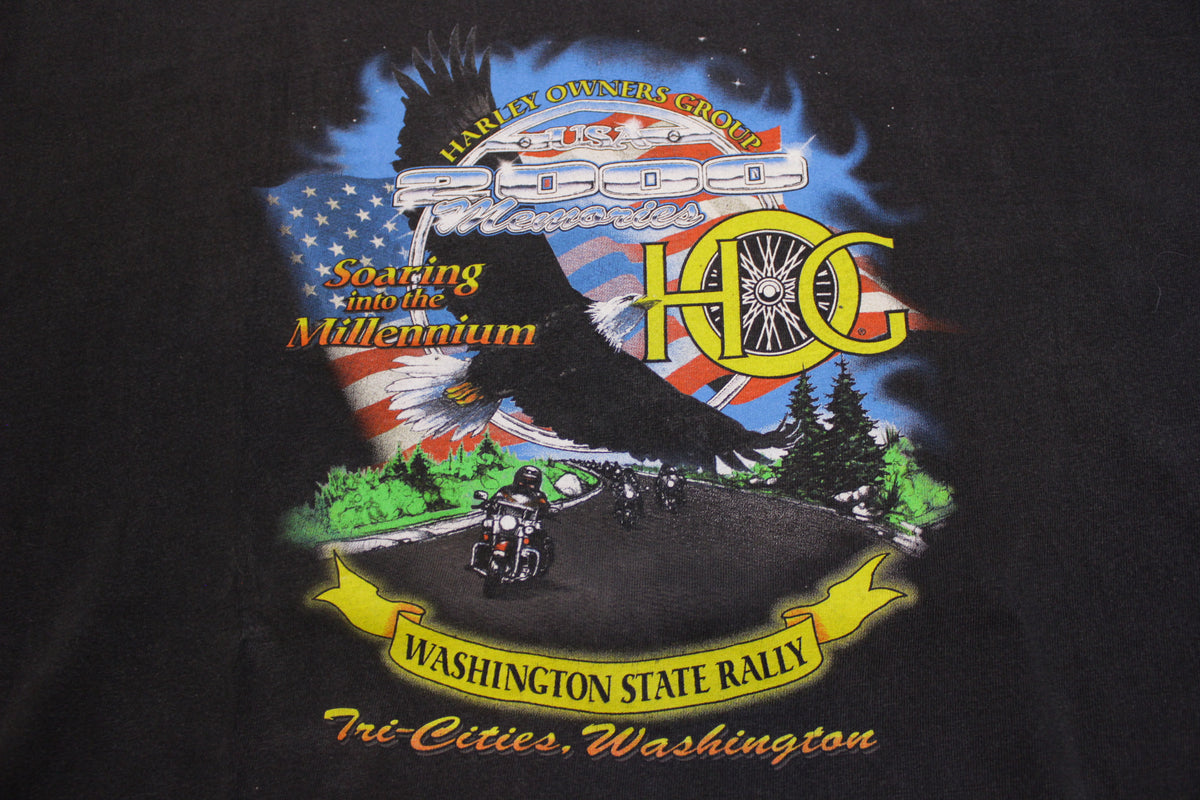 Harley Davidson Hog Group Rally 2000 Tri-Cities Washington Vintage T-shirt