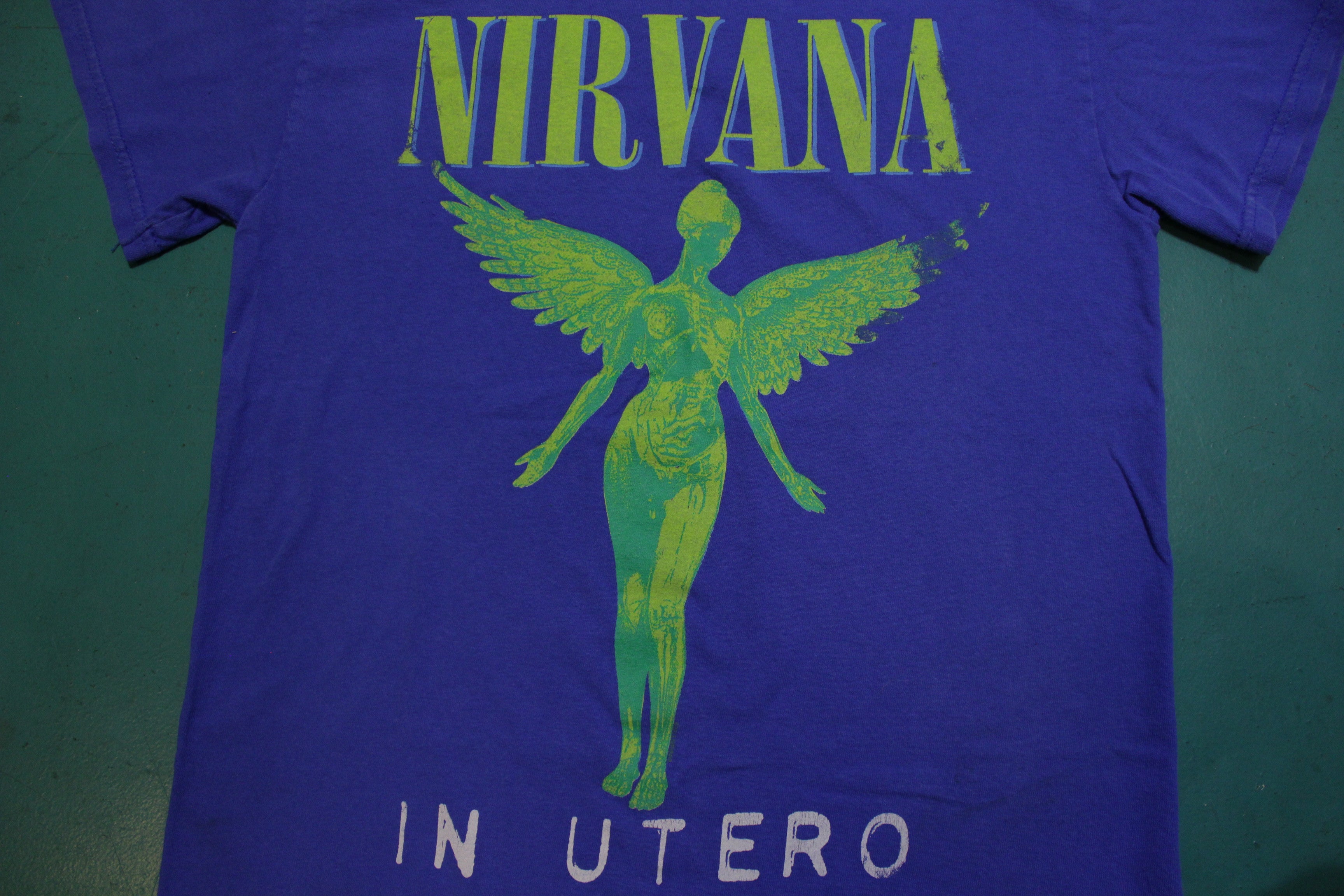 Nirvana In Utero Blue Seattle Crewneck Band T-shirt Kurt Cobain