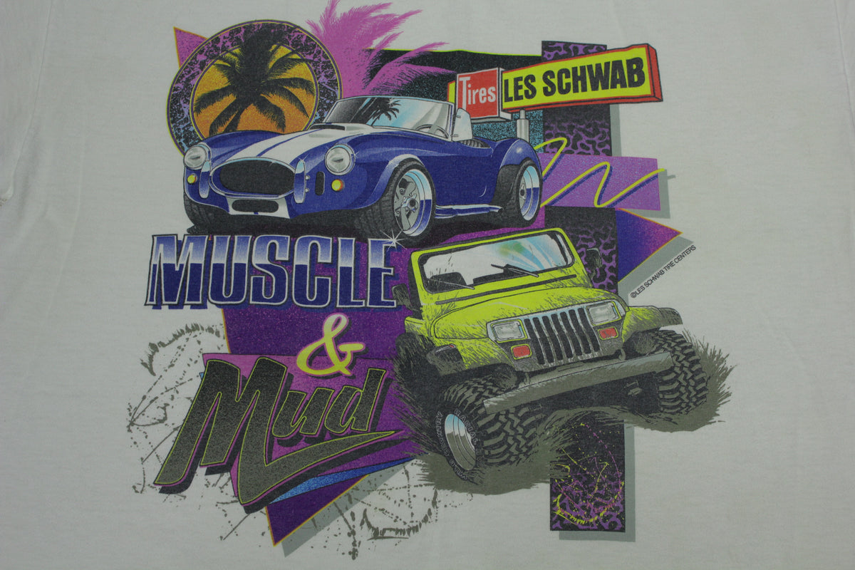 Muscle and Mud Vintage 90's Les Schwab Tire Center Auto T-Shirt