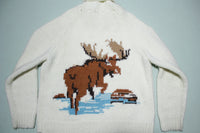 Cowichan Vintage 1950s Hunting Moose Elk Outdoor Pocket Knit Sweater Jacket