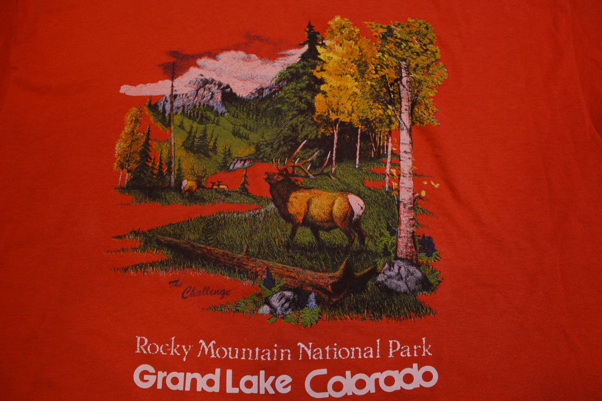Grand Lake Colorado Forest Elk Scene Rocky Mountain National Park Vintage 80's T-shirt