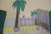 Planted Palm Tree Balcony Mediterranian Beach Scene 80's Vintage T-shirt