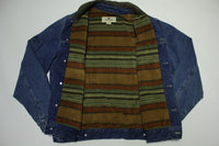 Woolrich Fleece Lined Leather Collar Vintage Trucker Denim Barn Jean Ranch Jacket