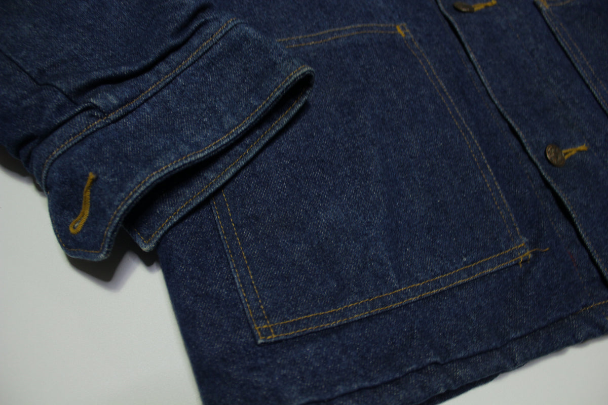 Penneys Quilt Lined Vintage 80's Prison Chore Denim Work Coat Jean Jacket 4 Pocket