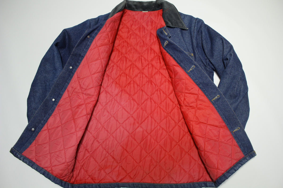 Penneys Quilt Lined Vintage 80's Prison Chore Denim Work Coat Jean Jacket 4 Pocket
