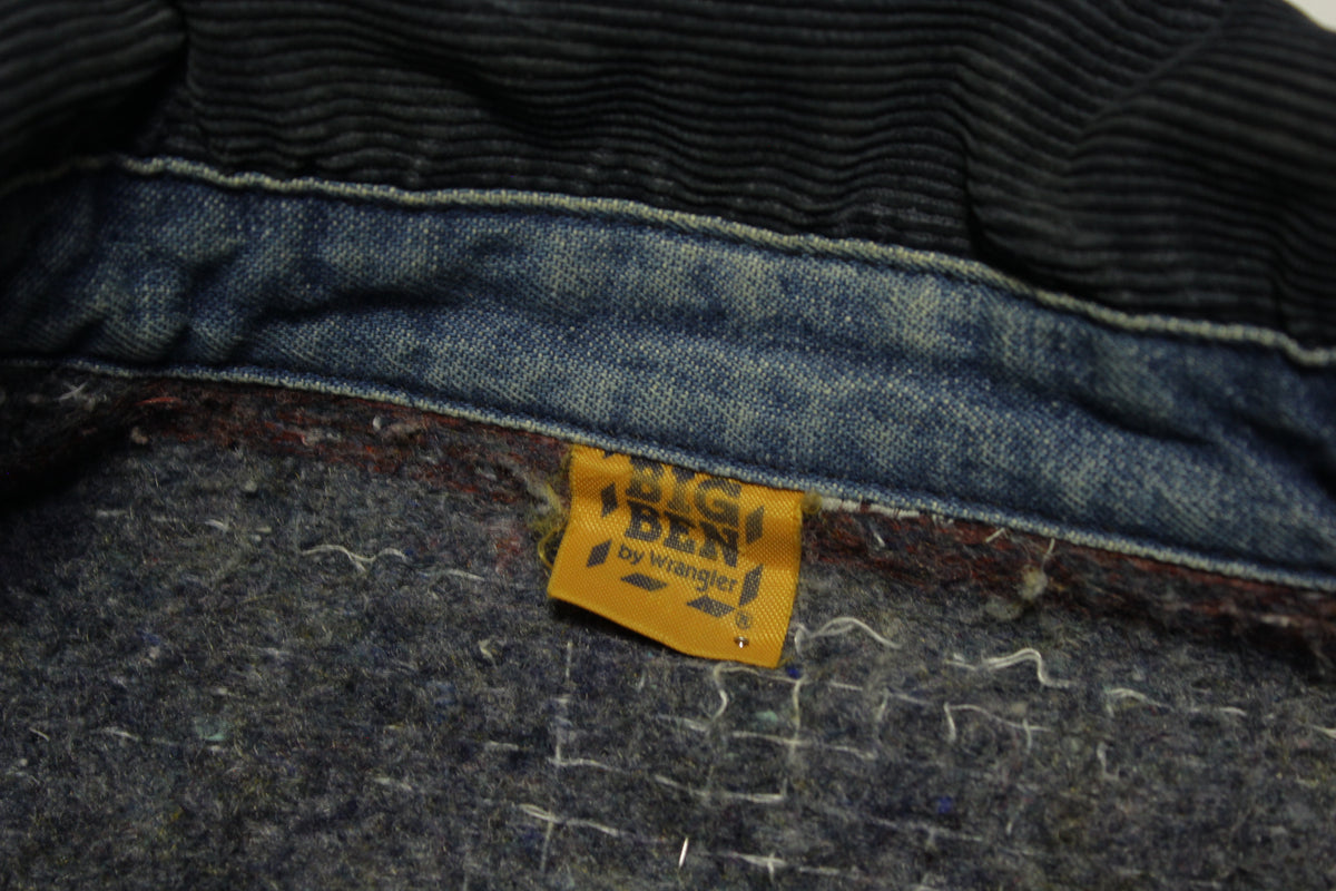 Big Ben Wrangler Vintage 80's Prison Chore Denim Work Coat Jean Jacket 4 Pocket USA