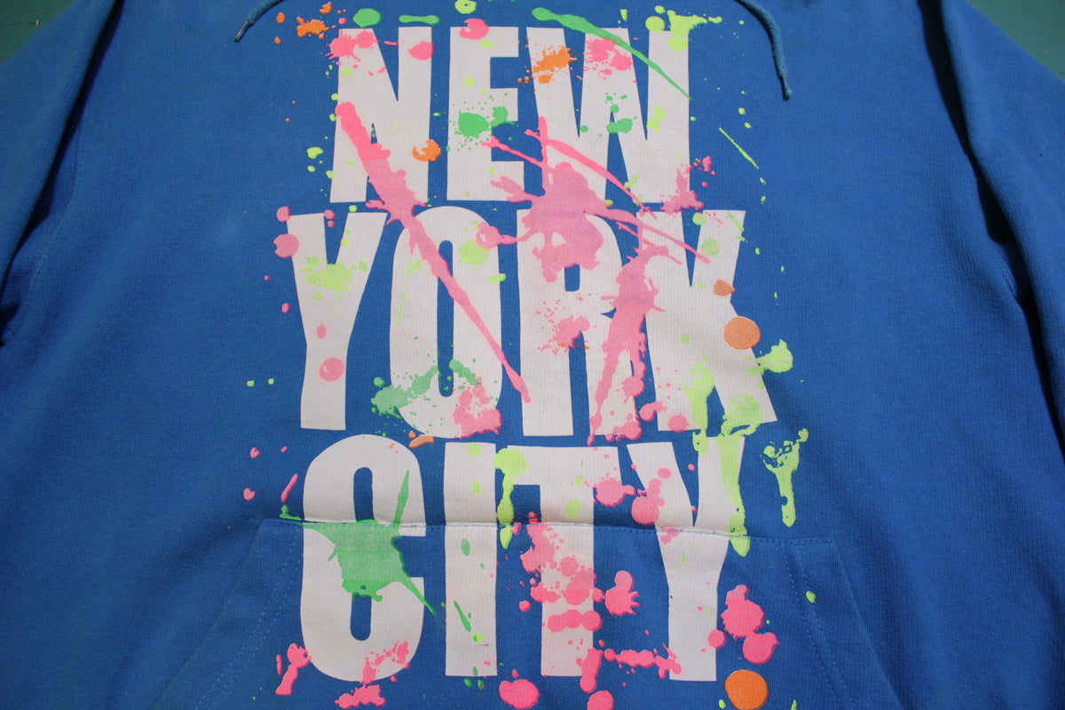 New York City Paint Slattered 90's Vintage Hooded Sweatshirt Graffiti Hoodie