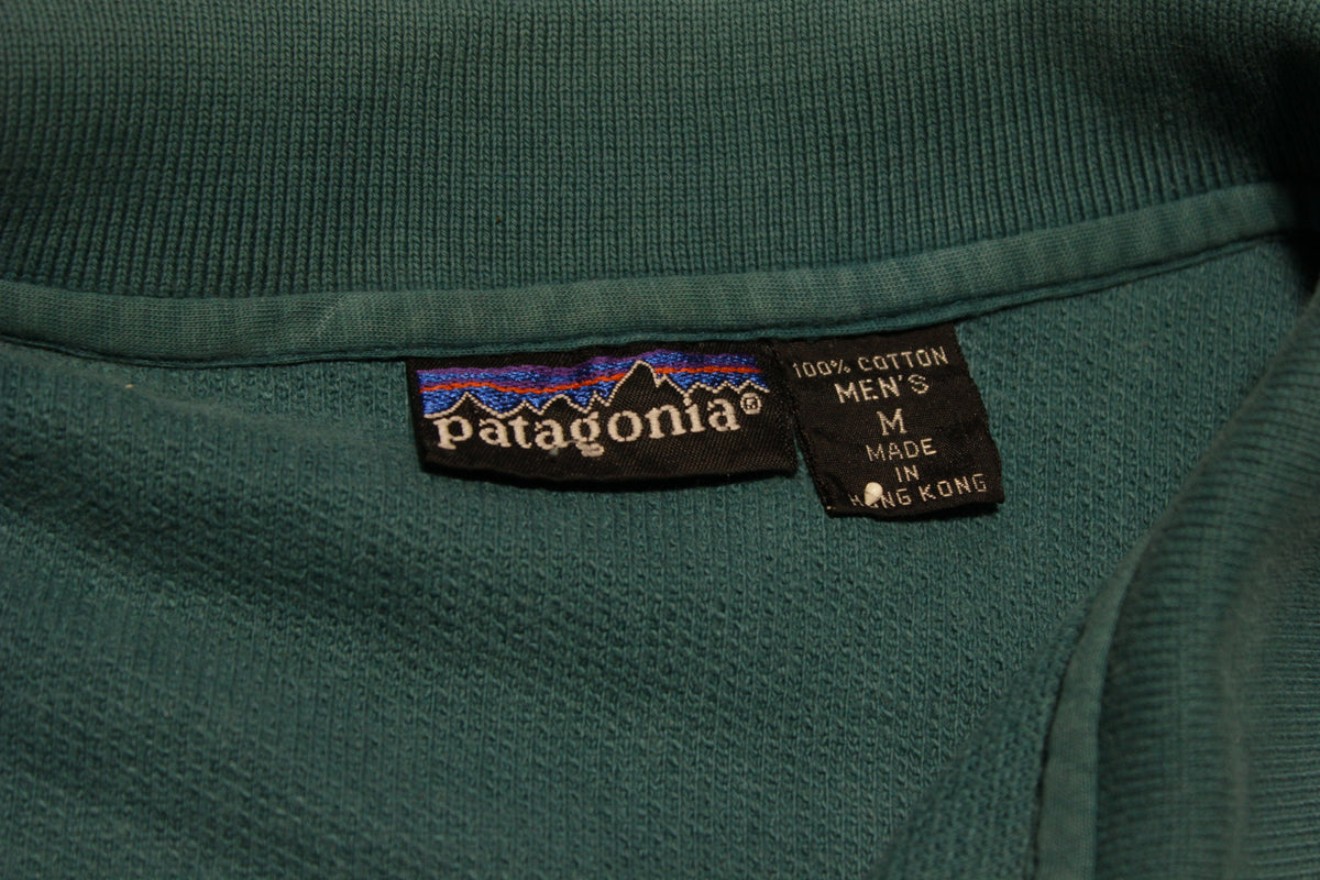 Patagonia Vintage Henley Capilene Long Sleeve Blue Green Polo Shirt