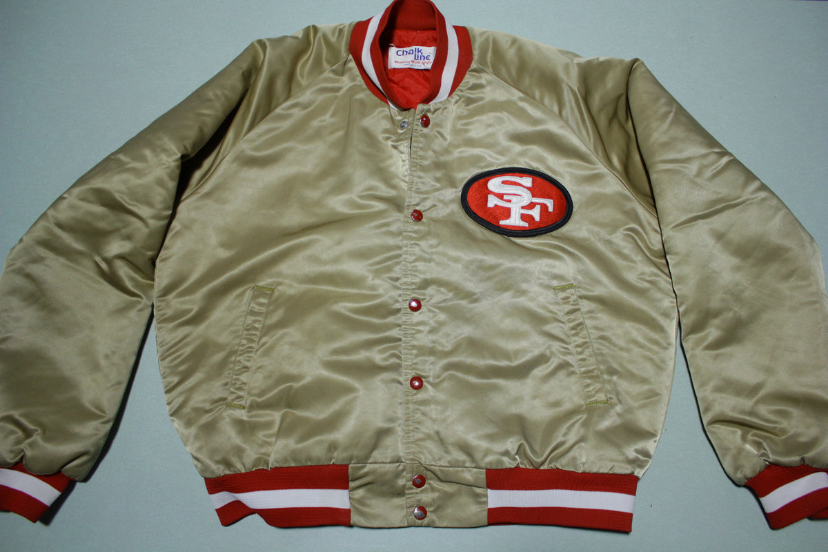 San Francisco 49ers Vintage 80's Spell Out Chalk Line Satin Gold Bombe –  thefuzzyfelt