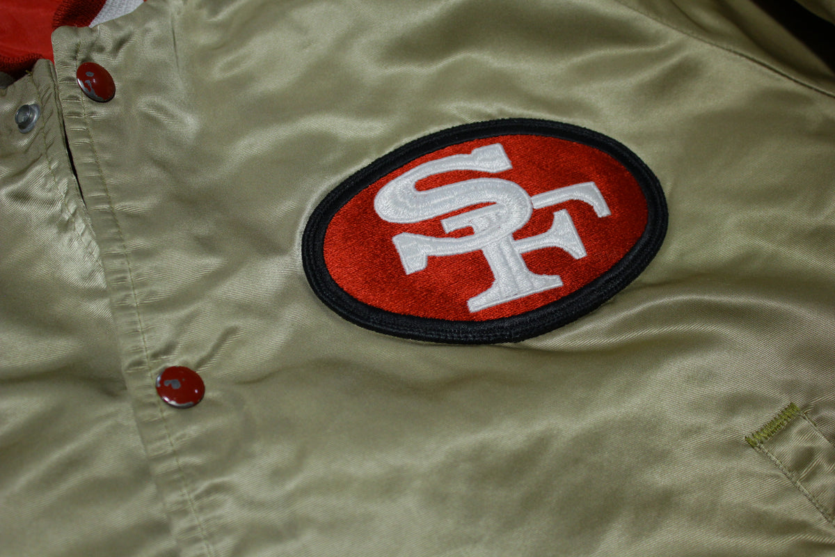 San Francisco 49ers Vintage 80's Spell Out Chalk Line Satin Gold Bomber Jacket