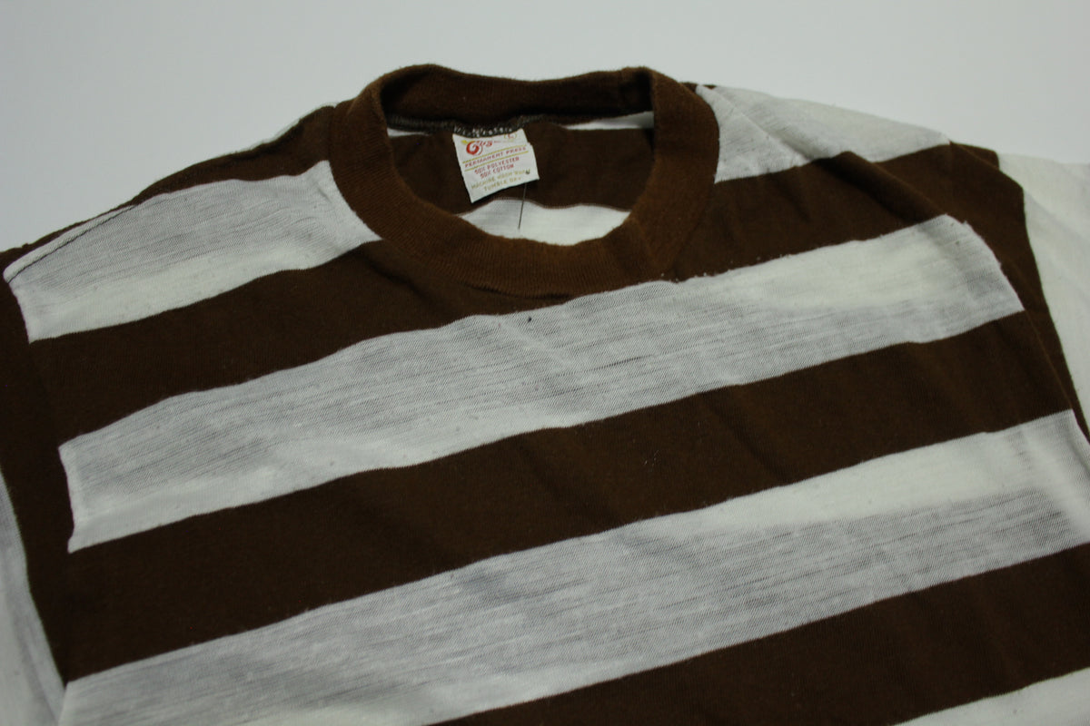Custom Casual Vintage 70's Brady Bunch Striped Single Stitch Groovy Surf Skate T-Shirt