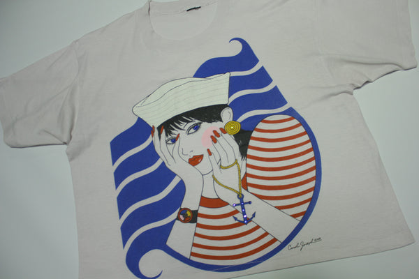 Carol Joseph Sailor Lady  Jeweled Art Deco Crop Top 1988 Vintage 80's Artist T-Shirt