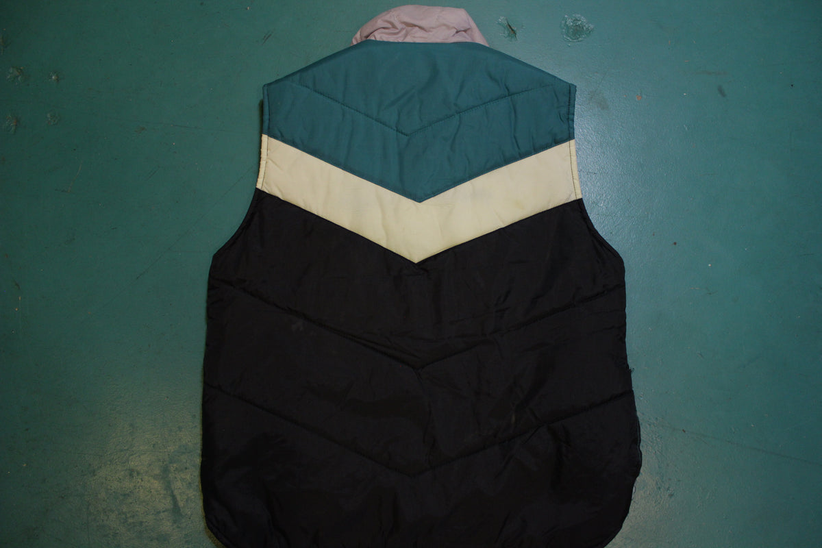 Sigallo Teal White Black Chevron 80's Vintage Puffer Vest