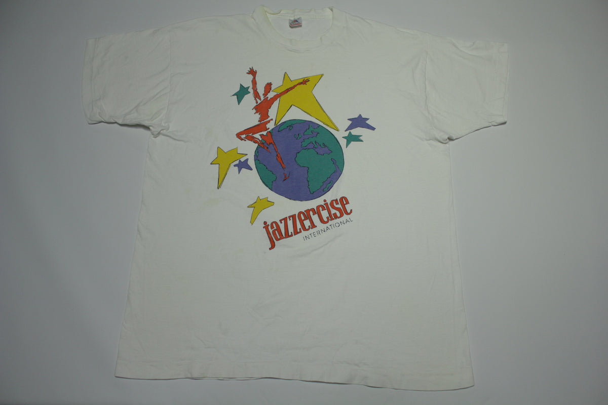 Jazzercise International Vintage 90's Globe Earth FOTL USA Single Stitch T-Shirt
