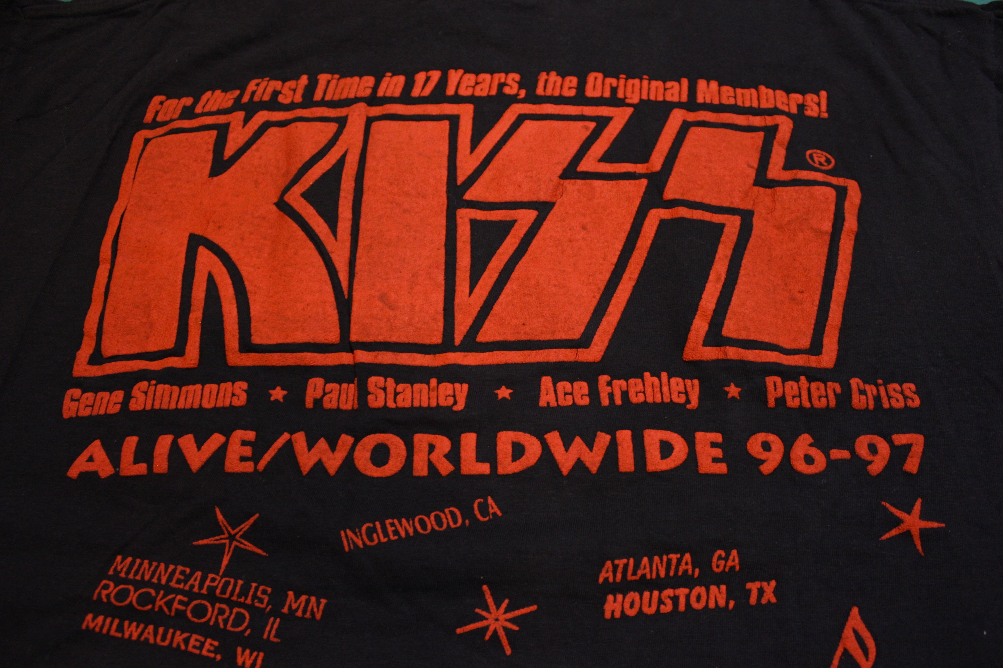 KISS Original Band 90's Vintage Graphic Alive Worldwide 96' 97