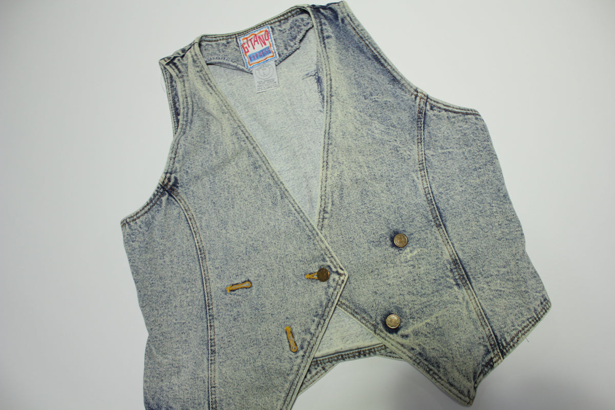 Gitano Express Vintage Blue 80's Stone Wash Denim Jean Jacket Vest Made in USA