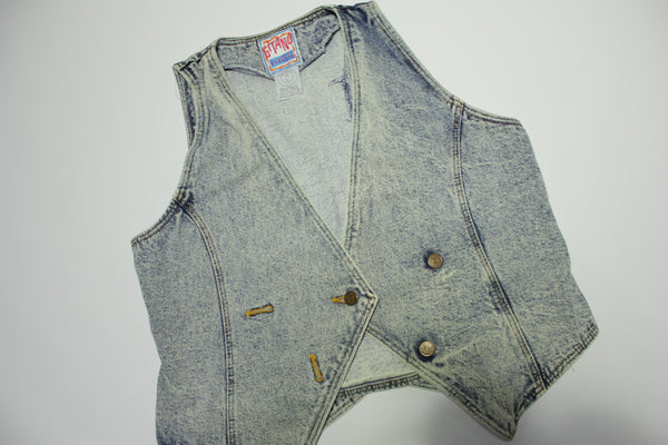 Gitano Express Vintage Blue 80's Stone Wash Denim Jean Jacket Vest Made in USA