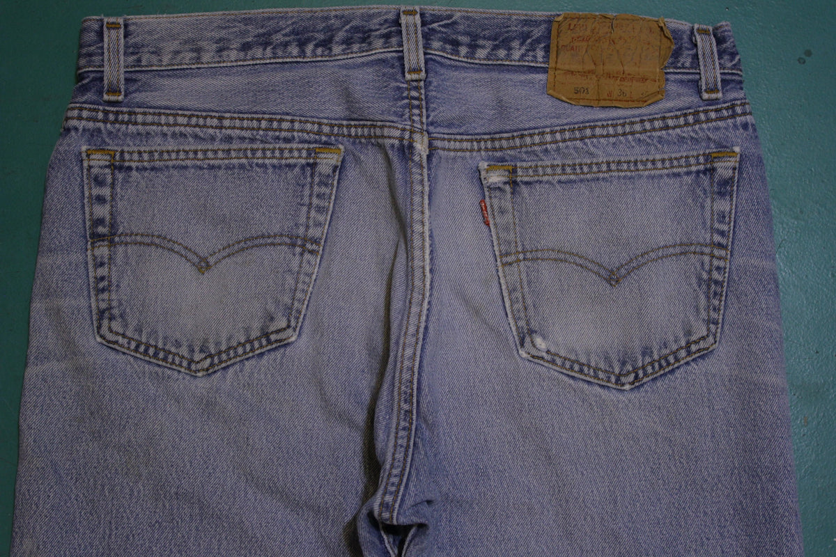 Levis 501 Button Fly 80s Red Tag Made in USA Vintage Faded Denim Jeans 34x29