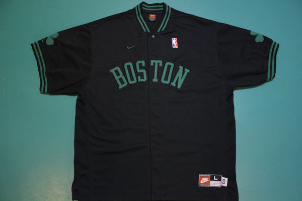 Boston Celtics Nike Warm up Jersey. Vintage Black Snap Spellout.
