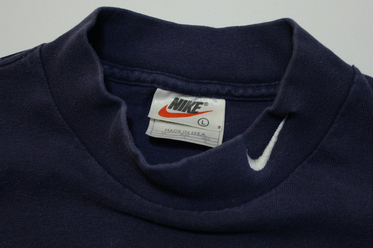 Nike Mock Turtle Neck Center Swoosh Embroidered Check Vintage 90's USA Made T-Shirt