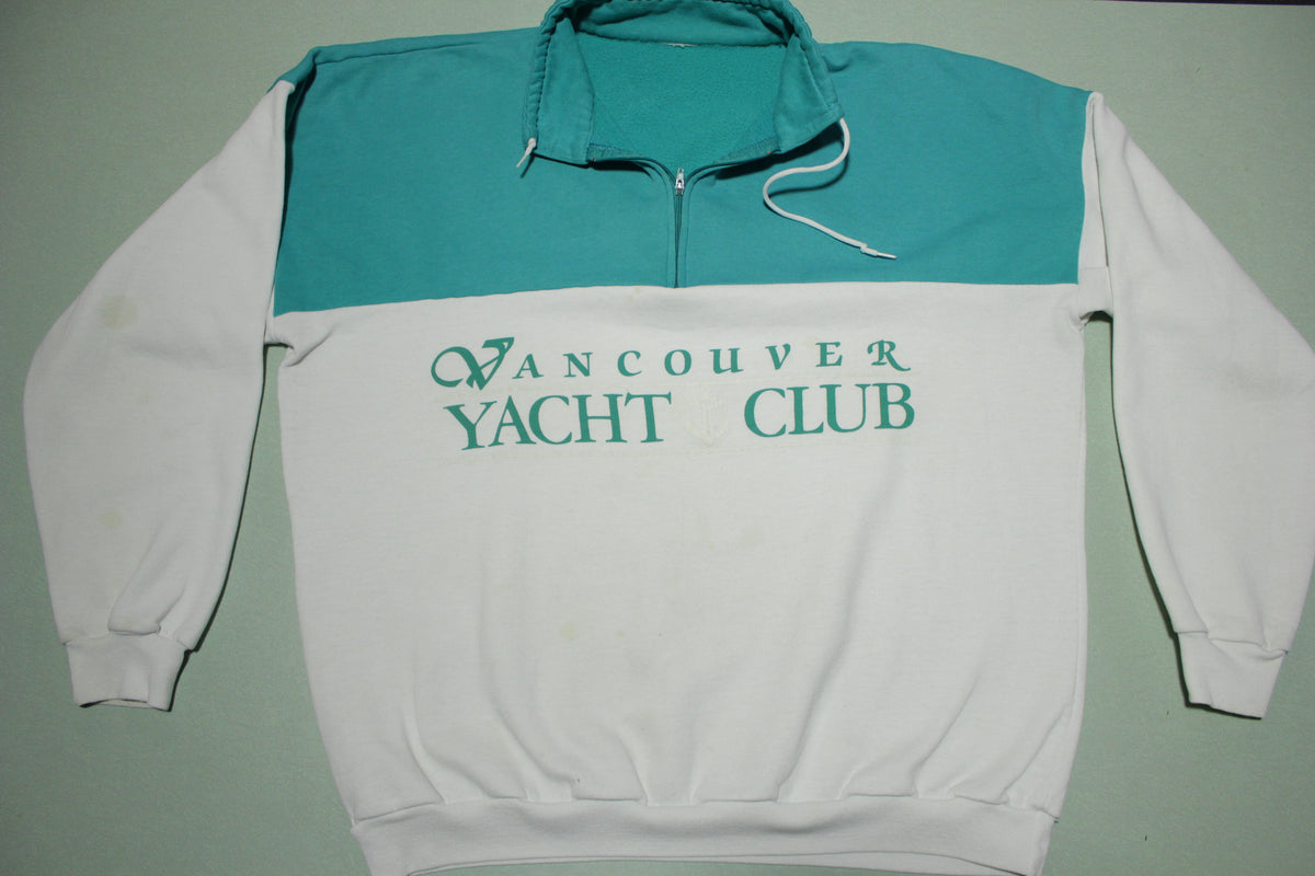 Vancouver Yacht Club Vintage 80's Pullover Quarter Zip Mock Collar Sweatshirt