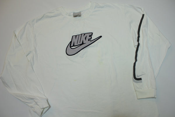 Nike Puff Raised Logo Swoosh Spellout Vintage Y2K Silver Tag Long Sleeve T-Shirt