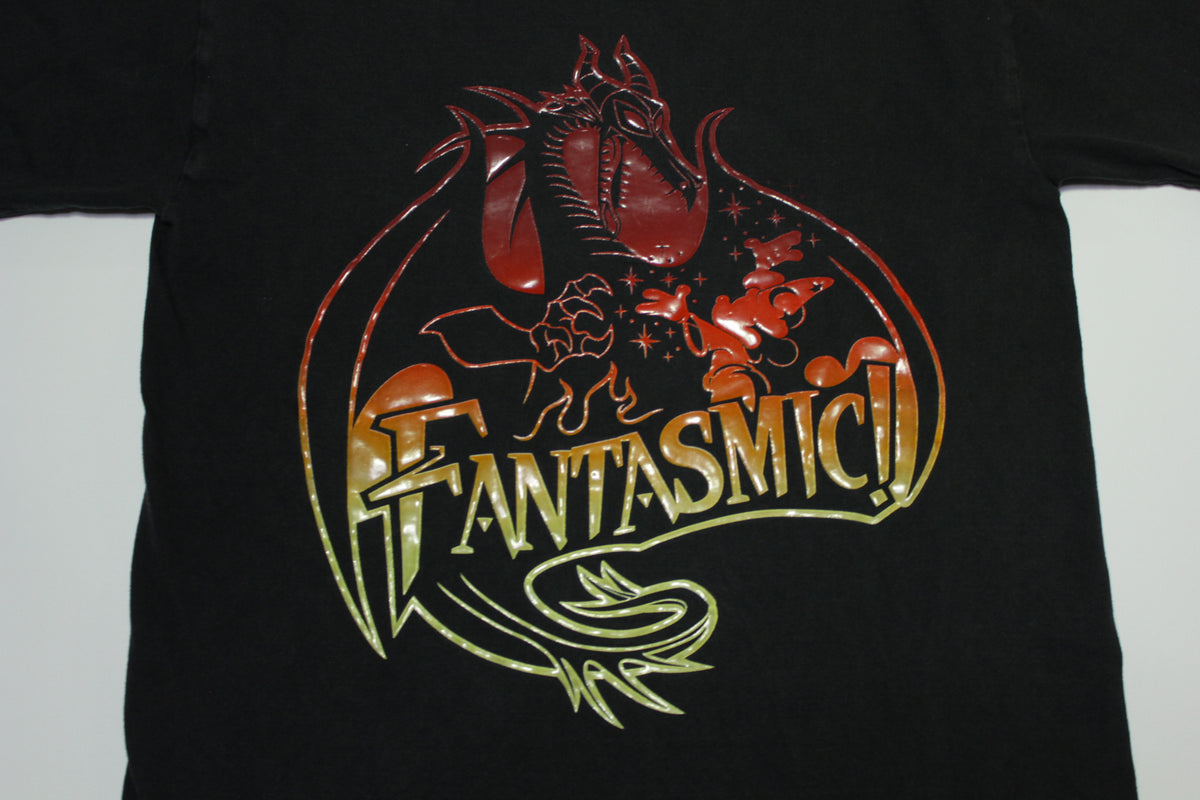 Fantasmic Disney Parks Sorcerer Mickey Apprentice Drag Raised Print T-Shirt