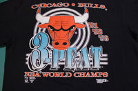 Chicago Bulls 3-Peat NBA World Champs 90's Vintage Graphic Trench USA T-shirt
