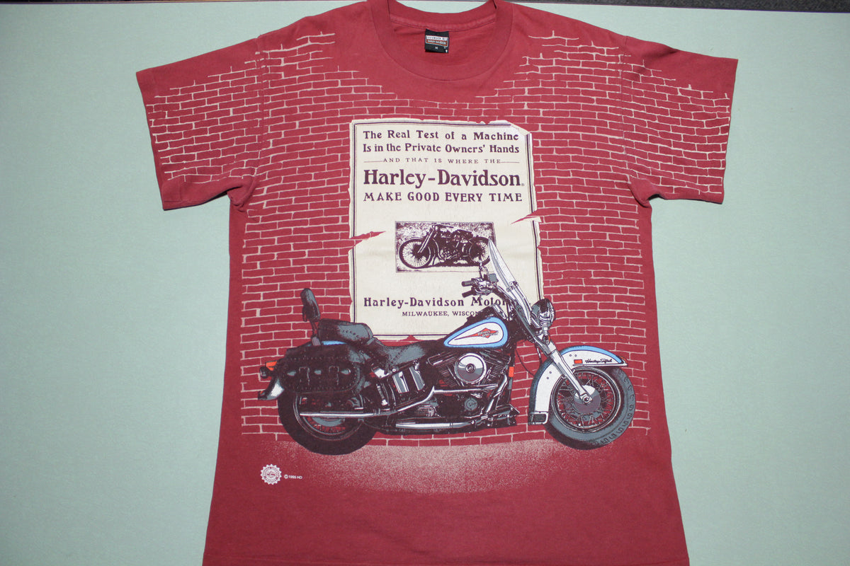 Harley Davidson Brick Wall Vintage 90's Single Stitch USA Made Motorcycle T-Shirt