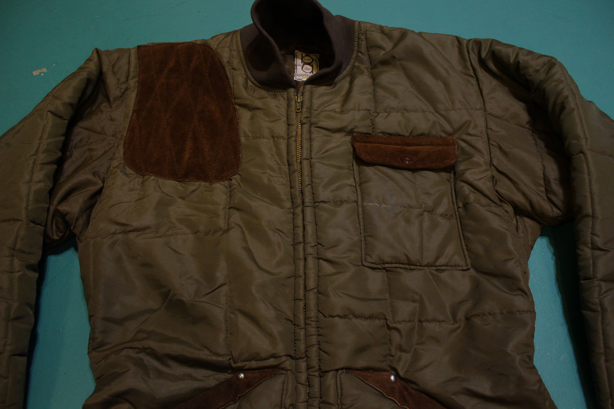 Bob Allen Sportswear Vintage Mens Hunting Shooting Puffer Leather Patch Jacket