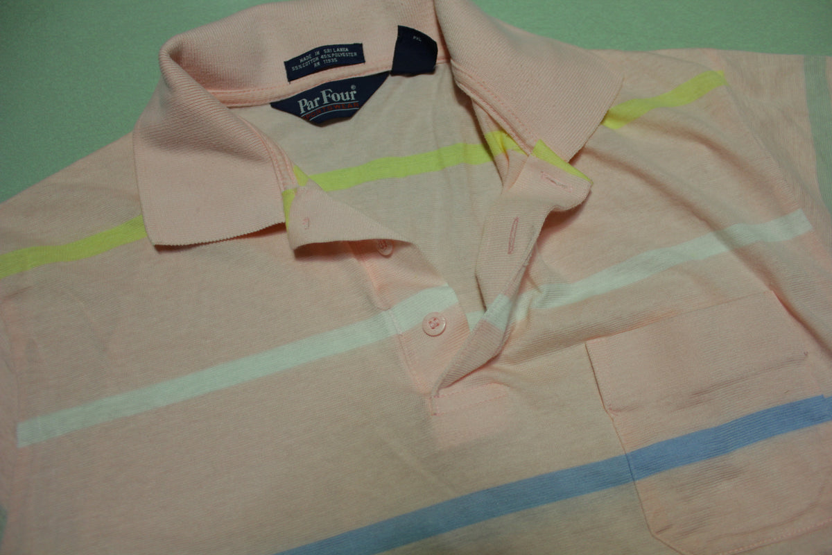 Par Four Striped Color Block Vintage 80's Polo Golf Tennis Shirt