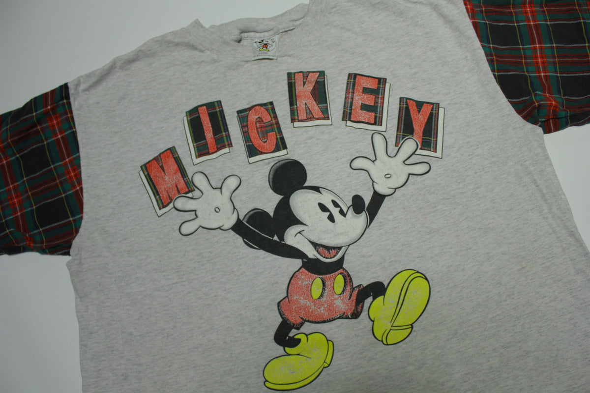 Mickey Mouse & Co Plaid Sleeve Vintage 90's Single Stitch Crop T-Shirt