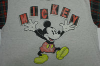 Mickey Mouse & Co Plaid Sleeve Vintage 90's Single Stitch Crop T-Shirt