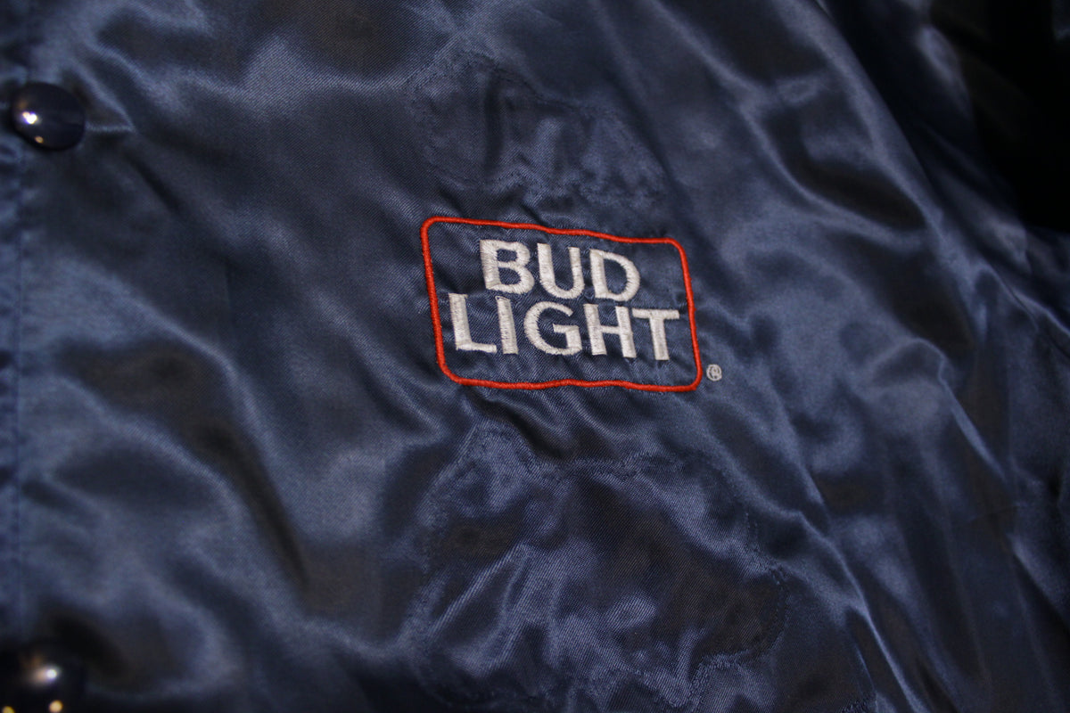 Official Anheiser Busch Product Bud Light Satin Made in USA Vintage 80's Bomber Jacket