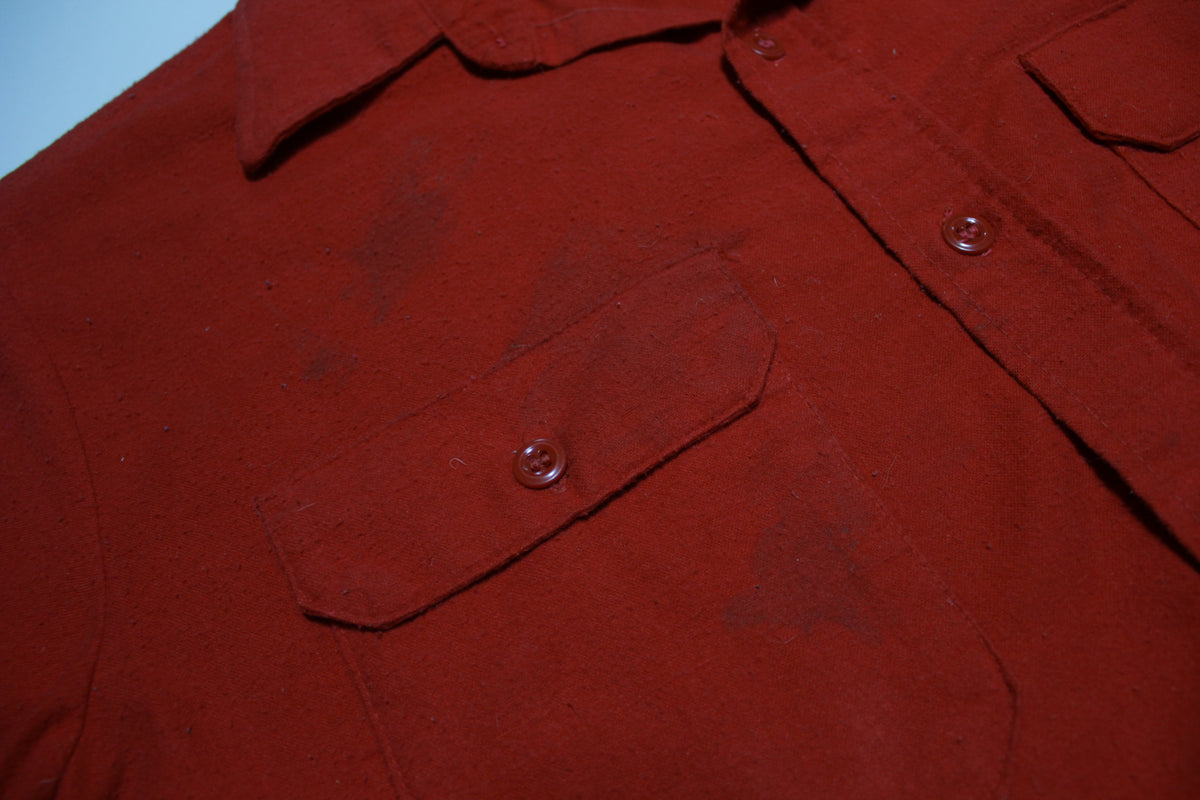 Sears Fire Engine Red Vintage 60's Button Up Flannel Pocket Shirt