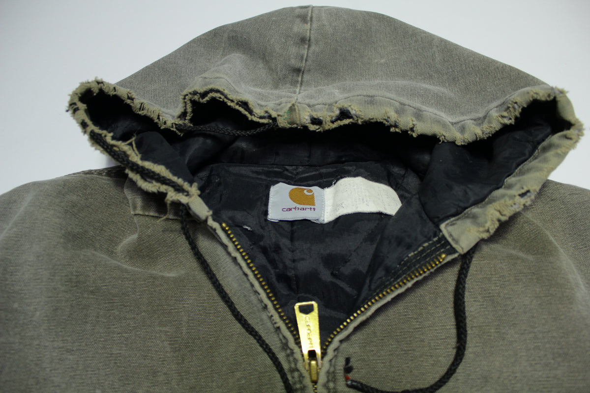 Carhartt JQ282 Heavily Distressed Hooded Made in USA Work Jacket