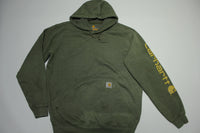 Carhartt K288 G39 Green Sleeve Spellout Pullover Construction Hoodie Sweatshirt